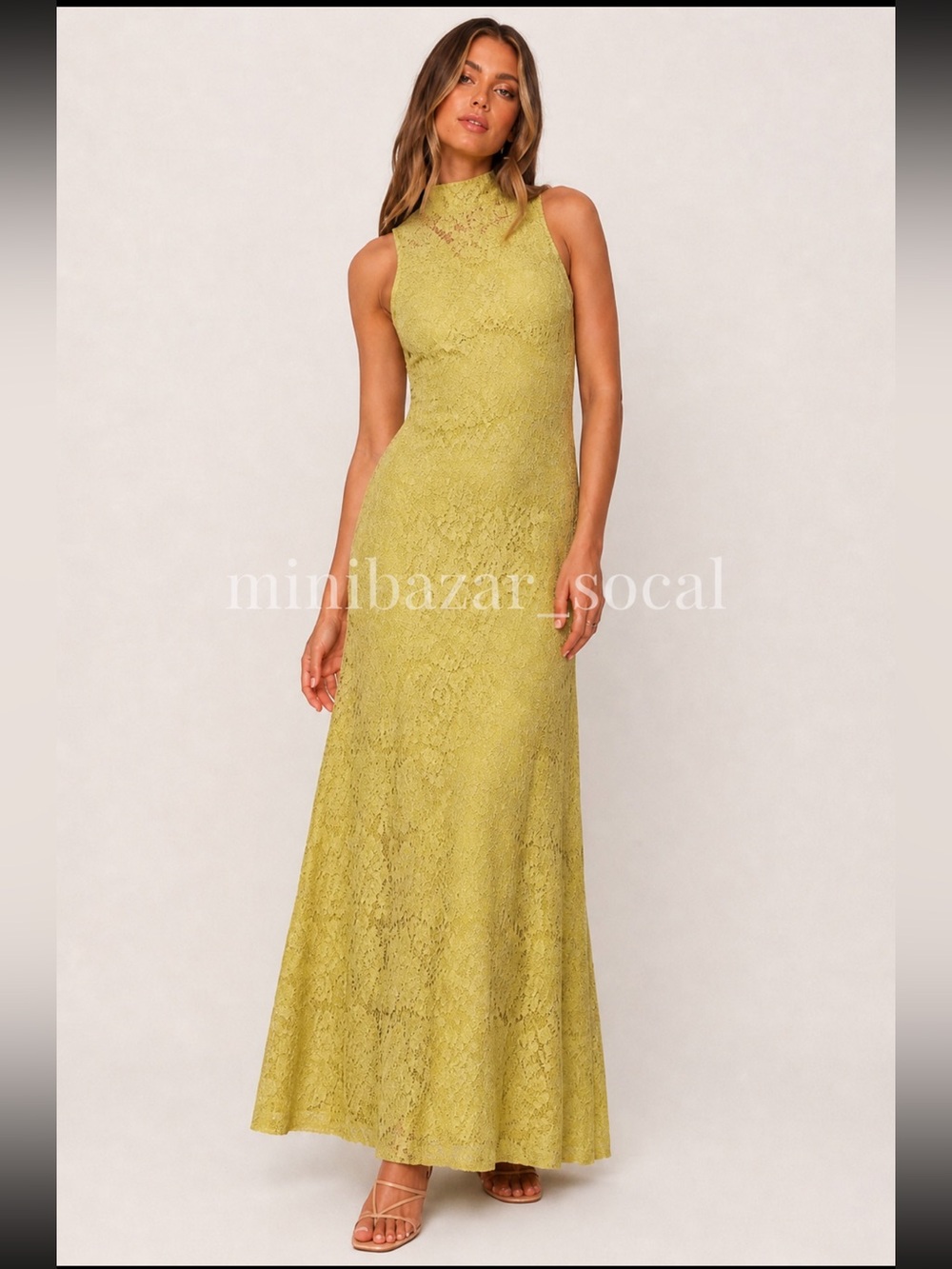 Naked Wardrobe - Lace Mock Neck Sleeveless Flare Maxi Dres